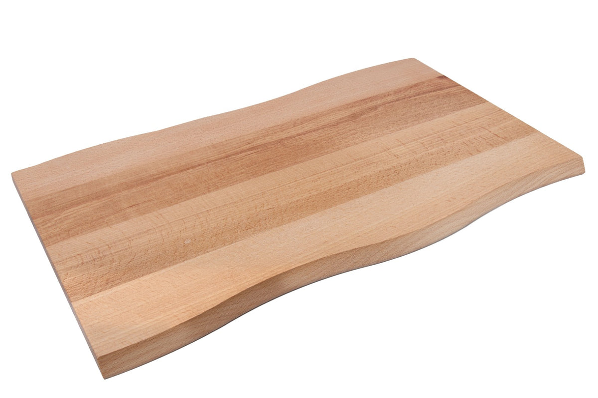 Large rectangular beech wood board with inclined (bevelled) edges for easy lifting and an elegant profile. Ideal for chopping, carving and serving. Solid oiled beech, durable and knife-friendly. Size: 450 x 270 x 15 mm.