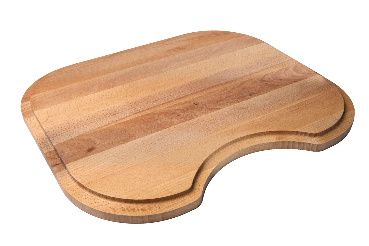 Beech wood over-the-sink cutting board that extends your work surface and lets scraps and juices go straight into the sink. Perfect for small kitchens. Solid oiled beech, sturdy and easy to clean. Size: 420 x 360 x 20 mm.